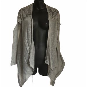 MY MICHELLE lightweight gray cardigan XS with lace shoulders and waterfall front